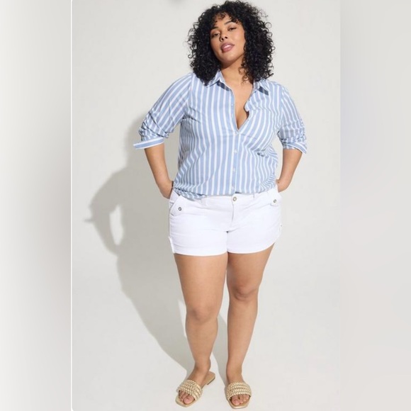 NEW! TORRID Madison Poplin Button-Up Long Sleeve Shirt 2X Stripe Blue White - Picture 3 of 7